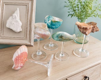 Handgemaakte schelpwijnglazen, cocktailglazen strandbruiloft (alleenstaanden, jubileumcadeaus)
