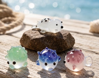 Handmade Glass Fish and Seal Figurines, Mini Ocean Animal Sculptures, Colorful Marine Ornaments, Aquarium Decor, Coastal Home Decor Gift