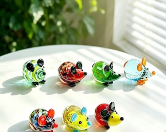 Glass mouse figurine, miniature animal sculpture, forest-themed decoration, Mother's Day gift.