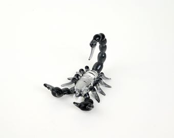Black glass scorpion figurine, miniature glass scorpion model, natural home decor,  gift for nature lovers,  personalized Father's Day gift.
