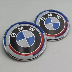 BMW 50th Anniversary Front Hood / Rear Trunk 82mm & 82mm Badge Emblem 2PCS Set