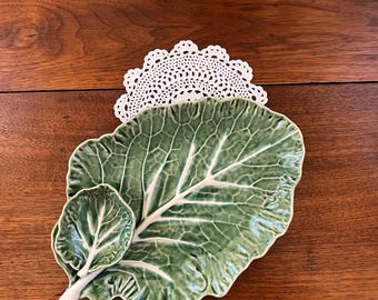 Vintage Bordallo Pinheiro Cabbage Leafe Chips and Dip Bowl