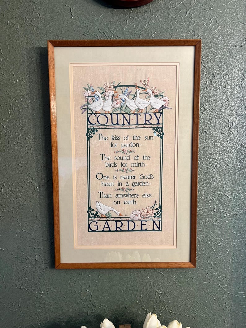 Vintage 1980s Country Garden Crewel Embroidered Framed Wall Art - Etsy