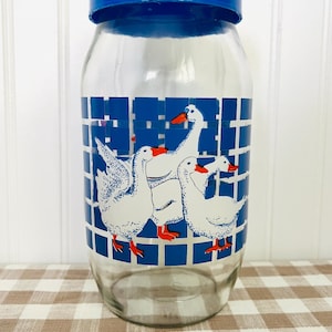Vintage 1980s Goose Canister/Jar with Blue Plastic Lid