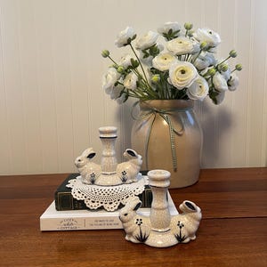 Vintage Dedham Pottery Rabbit Candlestick Holders (Pair)