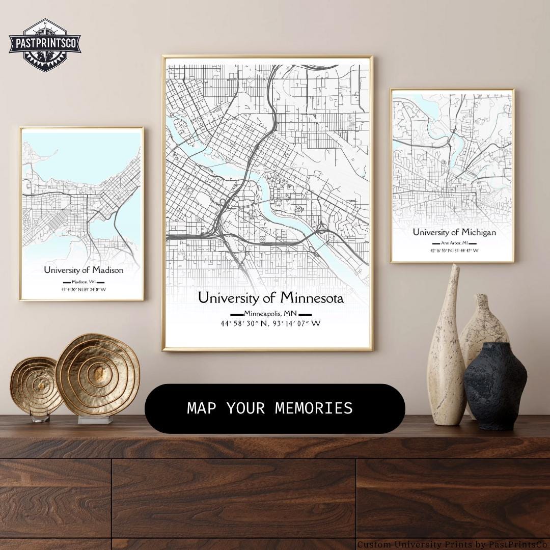 Custom University Map Print with Street Names - Personalized Graduation Gift College Campus Poster Digital Download or Wall Art Framed