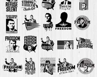 Charlie Kirk Freedom SVG PNG bundle: Patriotic USA flag Design (Digital Download)