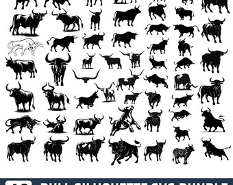 Bull Silhouette SVG Bundle, Farm Life Laser Engraving Files, Heifer PNG (Digital Download)
