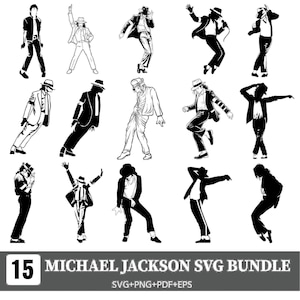 Pacchetto di file SVG con pose di ballo di Michael Jackson / Silhouette retrò del re del pop MJ da tagliare