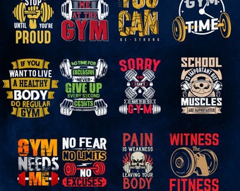 Gym Motivation SVG Bundle, Fitness Quotes, Workout Graphics (Digital Download)