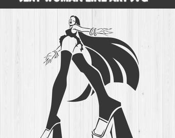 Paquete de archivos SVG de arte lineal de mujer sexy / Silueta femenina PNG / Chica a la moda SVG / Archivos de corte para Cricut y Silhouette