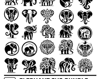 TribalElephant SVG Bundle for logo design | Boho Elephant Clipart Head Silhouette,Instant Download