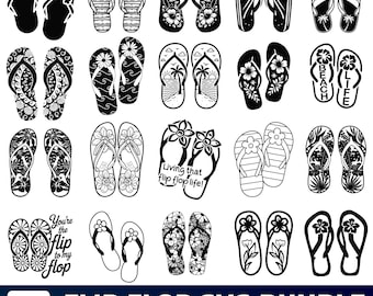 25 Flip Flop SVG Bundle, Summer Beach Tropical Designs (Digital Download)