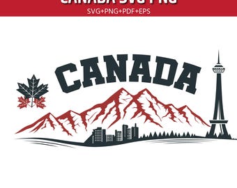 Canada Mountains Maple Leaf Skyline SVG Cut File (Digital Download)