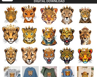 16 Royal Leopard Head Clipart PNG Bundle (Digital Download)