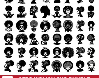Afro Woman SVG Bundle, Black Beauty Silhouettes, Natural Hair Art (Digital Download)