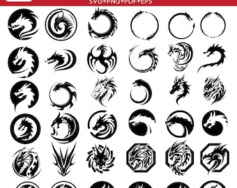 Dragon Head SVG Bundle, Fantasy Dragon Clipart, Laser Cut Files, Cricut Engraving Design