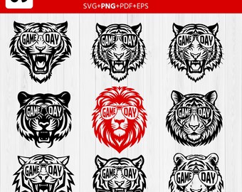 Tiger SVG Bundle | Tiger Mascot PNG | Football Spirit Animal Face Cut Files | Sports Team Sublimation Design  Laser Engraving