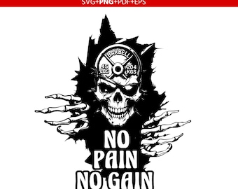 Pirate Skull Gym SVG, No Pain No Gain Workout Design (Digital Download)