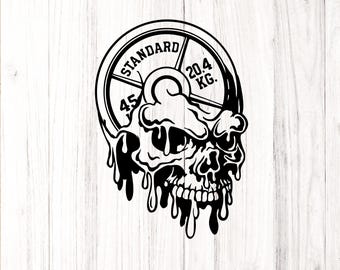 Skull Barbell Head smelten SVG: Gym Fitness Powerlifting Design (digitale download)
