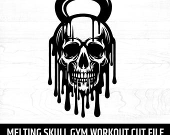 Melting Skull Gym SVG | Gothic Workout Weight Dripping Cut File (Digital Download)