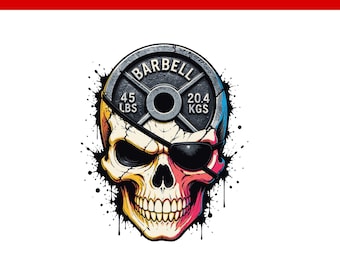 Pirate Skull with eye patch Gym SVG, barbell skull Workout lover Design (Digital Download)