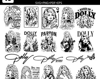 Dolly Parton Svg Png Bundle, Rainbow Dolly Parton Quotes Svg, Dolly SVG, Dolly Parton Signature Svg,Western Country girl, Country Singer Png