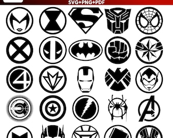 25 Superhero Logos SVG Bundle | Comic Symbols, Masks, Shields (Digital Download)
