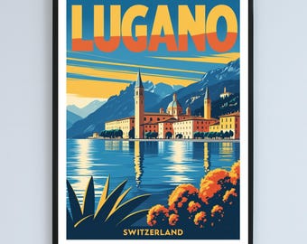 Lugano Retro Poster | Vintage Switzerland Travel Art