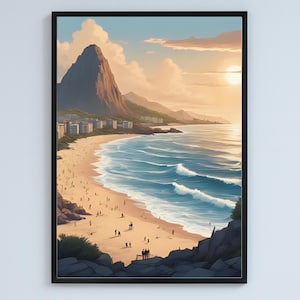 Rio de Janeiro Beach Print: Stylized Realism, Brazil Decor (600 DPI Digital Download)