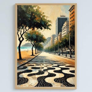 Copacabana Boardwalk Art | Rio de Janeiro Digital Print | Impressionist Poster | 600 DPI Wall Decor