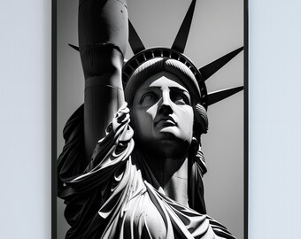 Estatua de la Libertad, Nueva York. Fotografía monocromática de un monumento emblemático. Arte imprimible.