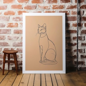Minimalist Cat Line Art Print, Modern Abstract Home Decor, Digital Download