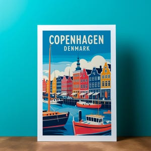 Copenhagen Denmark Vintage Travel Poster, Mid-Century Modern Art, Digital Download