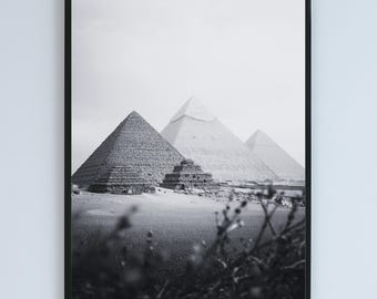 Pyramids of Giza Black and White Photography | Egypt Landscape Digital Art Printable Poster