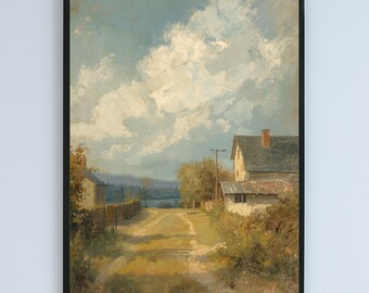 French Country Road Landscape Painting Print, Serene Rural Pathway Scene, Printable Art Download