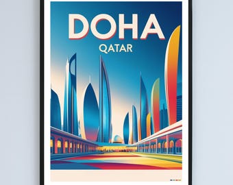 Póster Art Déco de Doha / Lámina retro de viaje por la ciudad