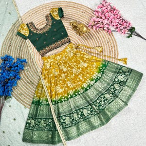 Kid Girls Lehenga choli with Net fabric Dupatta, Kid Dress, Girls Clothing, Kid Girls Lehenga, Lehenga Choli, Girls Lehenga Traditional