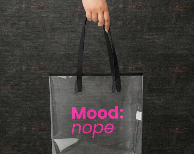 Clear Tote Bag Pink – Transparent bag 'Mood: nope.' | Funny statement handbag