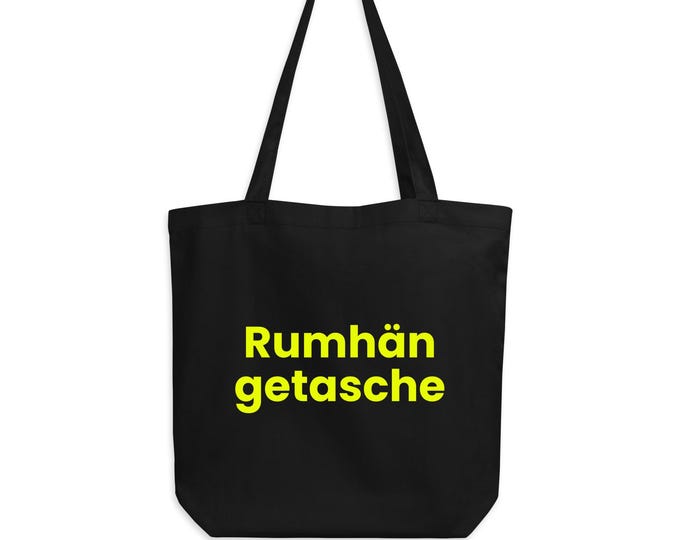 Organic cotton fabric bag "Rum Schultertasche" black and yellow - gift for her | statement bag print
