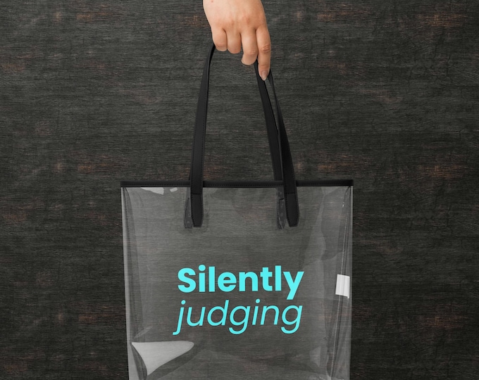 Statement Tote "Silently Judging" Transparent Blue - Funny Gift for Her | Clear Bag Transparent