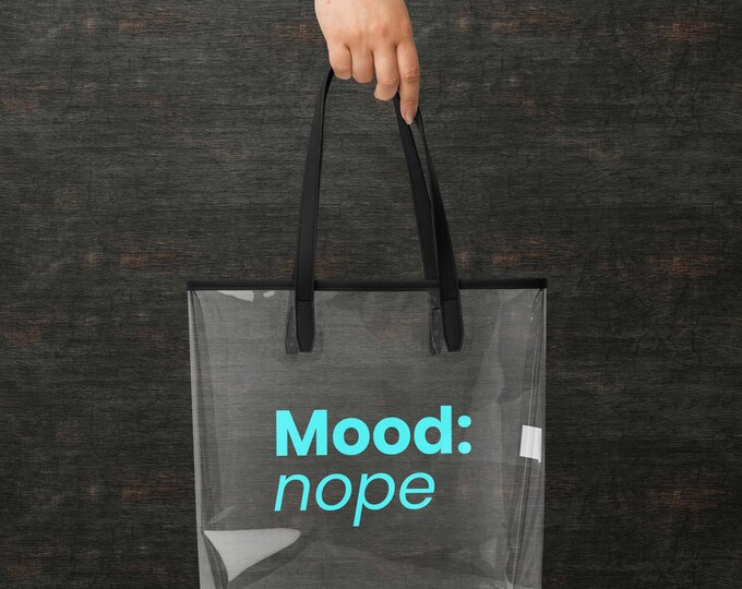 Clear Tote Bag Blue – Transparent bag 'Mood: nope.' | Funny statement tote bag for everyday life & leisure