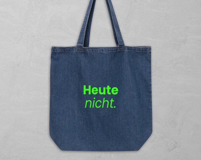 Denim Totebag "Not Today" Green - Funny Gift Idea for Her | Funny Bag for Introverts