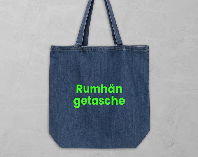 Statement bag "Rum Schultertasche" organic denim green - gift for her | Ironic jeans bag with long handles