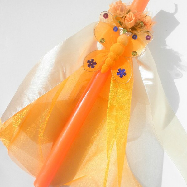 Butterfly Orange  Greek Easter Candle. Girl Lambada.  Easter Lampada. Goddaughter Labada from godmother//ΛΑΜΠΑΔΑ