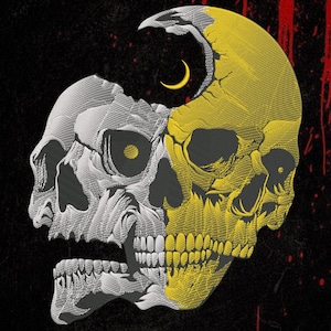 Skull Moon Embroidery Design, Gothic Skull Patch File, Dark Art Halloween Embroidery, PES DST EXP, Large Back Patch Design
