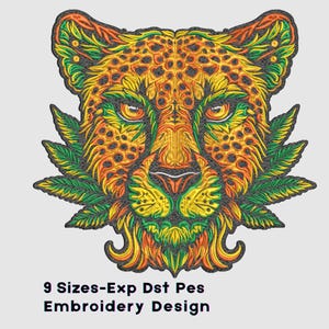 Leopard Head Embroidery Design – Large Jacket Back Patch, Tribal Psychedelic Animal Art – DST PES EXP