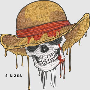 Straw Hat Skull Embroidery Design | Gothic Skull Back Patch | PES DST EXP
