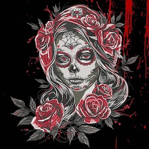 Zuckerschädel Stickdatei - Gothic Dark Art, Instant Download PES DST EXP Dateien, Tag der Toten Halloween Dekor