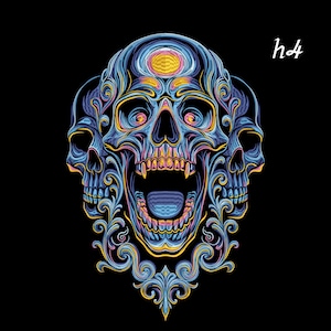 Neon Skull Embroidery – Psychedelic, Gothic – Dark Art Design – Jacket or Patch – Digital Download DST PES EXP – Halloween, Tattoo Style